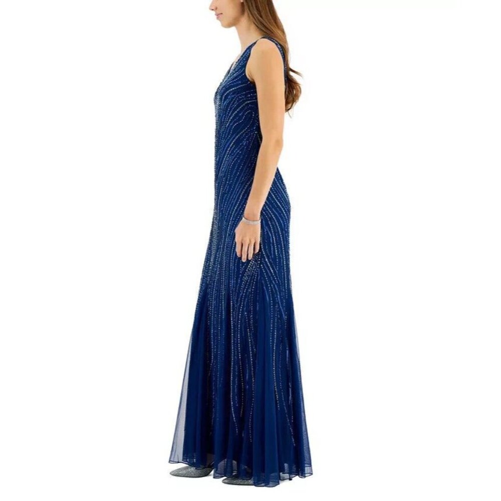 JKara Women's V-Neck Embellished Illusion-Godet Gown size 16 - Picture 3 of 11